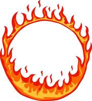 Cartoonish ring of fire burning brightly, creating a circular frame on a white background, ideal for designs related to heat, energy, and passion vector