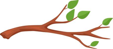 Simple illustration of a brown tree branch with green leaves growing, isolated on a white background, perfect for educational or nature themed projects vector