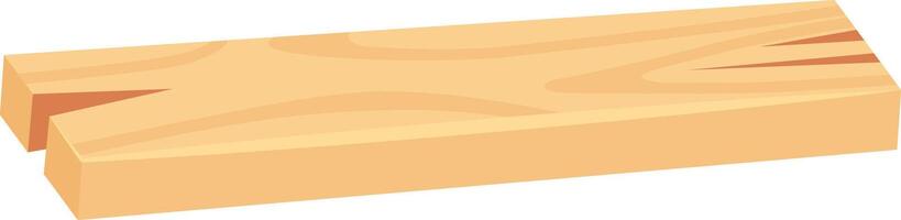 Light wooden plank featuring a prominent crack that highlights the natural wood grain, isolated against a clean white background, perfect for various construction and carpentry applications vector