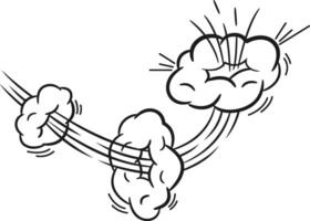 Hand drawn cartoon clouds are exploding with speed lines and smoke puff effect, creating a dynamic and energetic visual suitable for comics, animations, or graphic design projects vector