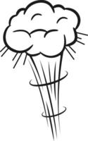 Cartoon explosion smoke cloud expanding and swirling downwards, featuring a hand drawn black and white illustration, isolated against a clean white background, capturing dynamic motion and energy vector