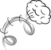 Cartoon smoke cloud racing forward, leaving a dynamic spiral trail behind. Hand drawn illustration capturing motion and energy in a playful, monochrome style vector