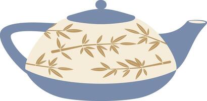 Light blue ceramic teapot featuring bamboo decoration, set against a clean white background, creating an inviting atmosphere for savoring a delightful cup of tea vector