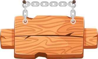 Wooden signboard hanging from a metal chain fixed with nails, creating a rustic and versatile background perfect for displaying messages and announcements vector