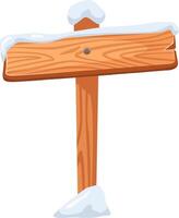 Wooden signpost covered in a thick layer of snow stands in a serene winter forest, guiding hikers and travelers along a picturesque, snowy path through the tranquil landscape vector