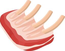 Raw rack of lamb featuring rib bones, perfect for grilling, roasting, or pan frying, delivering a delicious and tender culinary experience for any meal vector