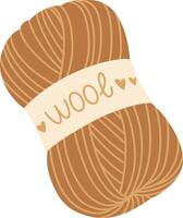 Light brown wool yarn ball with a label saying wool and two hearts, for knitting, crochet, and handmade crafts, isolated on a white background vector