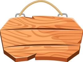 Wooden sign made of three horizontal planks hanging with rope and metal fasteners isolated on white background is waiting for your text or graphic design vector