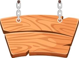 Two part wooden sign hanging from metal chains, fixed with nails against a white background, offering ample space for custom text or graphics and enhancing various design projects vector