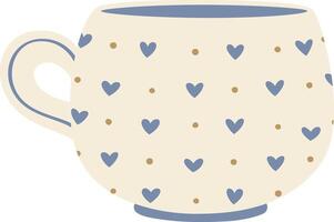 Cozy and romantic beige mug adorned with charming small blue hearts and dots, creating the perfect setting for enjoying a warm beverage on Valentine's Day vector