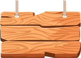 Wooden sign crafted from light brown planks, hanging from two sturdy ropes against a white background, featuring natural wood grain, perfect for displaying custom text or messages vector