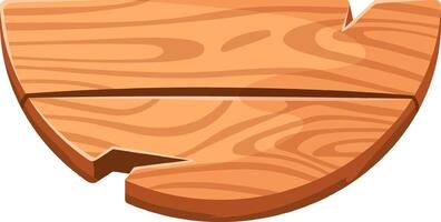 Cartoon style broken wooden sign featuring an empty space for text, pointing right. Displaying visible wood grain and cracks, isolated against a clean white background vector