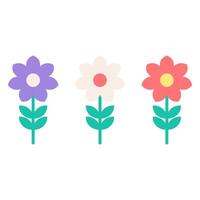 3 flowers different color with green leaf on white background, cute flowers for element and decoration. vector