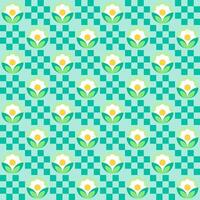 Cute daisy with gingham checkered style, seamless pattern for textile, wrapping paper and wallpaper. vector