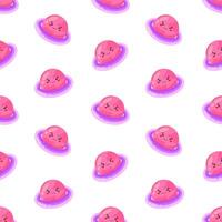 Pink kids kawaii planets seamless pattern. Galaxy, space, universe. Background, print, fabric vector