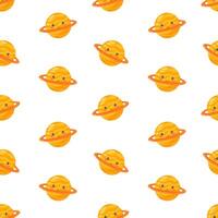 Orange kid kawaii planet seamless pattern. Galaxy, space, universe. Background, print, fabric vector