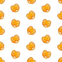 Orange dummies seamless pattern. Front view pacifiers. Background, print, packaging design vector