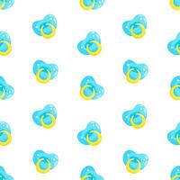 Blue dummies seamless pattern. Front view pacifiers. Background, print, packaging design vector