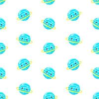 Blue kids kawaii planets seamless pattern. Galaxy, space, universe. Background, print, fabric vector