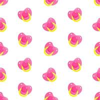 Pink dummies seamless pattern. Front view pacifiers. Background, print, packaging design vector