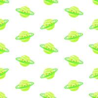 Green kids kawaii planet seamless pattern. Galaxy, space, universe. Background, print, fabric vector