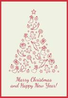 Winter holidays greeting card with decorative Christmas elements. Happy New Year illustration template vector