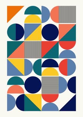 Abstract symbols with bold geometric shapes poster. simple bauhaus artwork