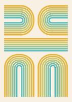 Aesthetic minimalistic geometric colorful poster illustration. Boho decor of lines in rainbow colors vector