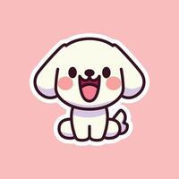 Cheerful White Dog with Heart Nose on Pink Background vector