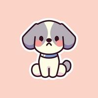 Adorable Gray and White Puppy Illustration on Soft Pink Background vector