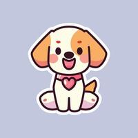 Happy Brown and White Dog with Heart Collar on Blue Background vector