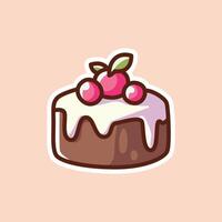 Charming Chocolate Cake with White Icing and Cherries Isolated Illustration vector