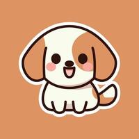 Friendly Brown and White Puppy Sitting on a Light Brown Background vector