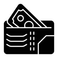 Money in wallet solid icon. vector
