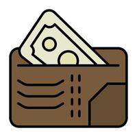 Money in wallet solid icon. vector