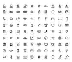 Business and Finance icons set. Outline black signs on white background. Money and commerce design. vector