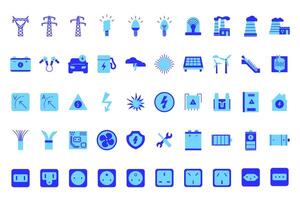 Electricity and power flat icons set. Generation of energy, renewable and nuclear. vector