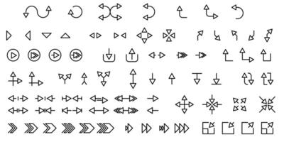 Big outline icon set with arrows. Collection of pointer signs. Cursor button, abstract pictogram and navigation symbols. vector