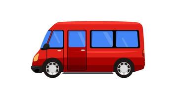 Van minivan car flat graphic illustration set, small minibus red color side view, cartoon minimus vehicle family wagon auto image clipart modern simple design vector