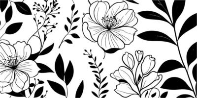 A black and white floral pattern is shown vector