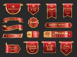 Premium emblem and badges red and gold, for your design isolated on black background stock illustration vector