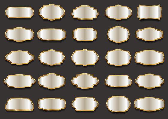Silver and gold blank frame and label collection stock illustration, Blank frame and labels