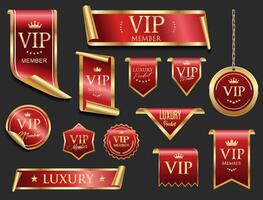 Collection of VIP and premium labels red and gold color isolated on black background vector