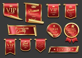 VIP and premium emblem and badges red and gold color isolated on black background stock illustration vector