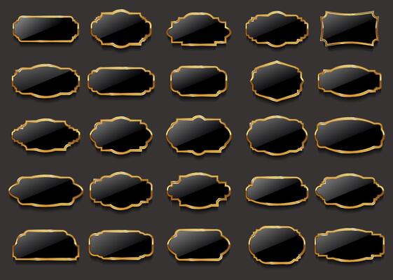 Black and gold blank frame and label collection stock illustration