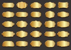 Gold blank frame and label isolated on black background collection stock illustration vector