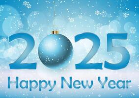 Happy New Year 2025 with hanging bauble and snowflake vector
