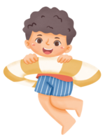 A boy is floating on a life ring png