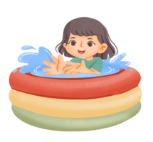 A girl is playing in an inflatable pool png