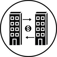A black and white image of two buildings with a dollar sign vector